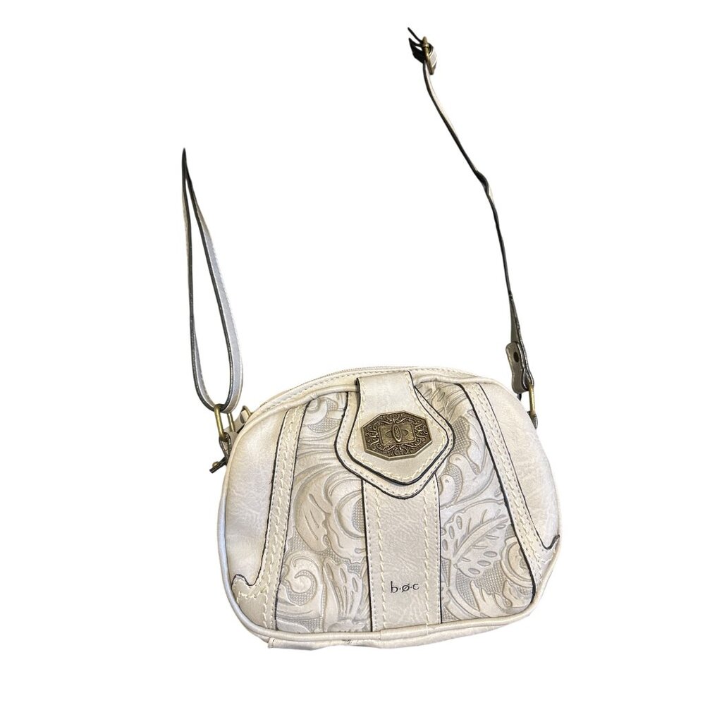 B.O.C. Embossed Ivory Faux Leather Mini Crossbody Bag With Adjustable Strap & Zi